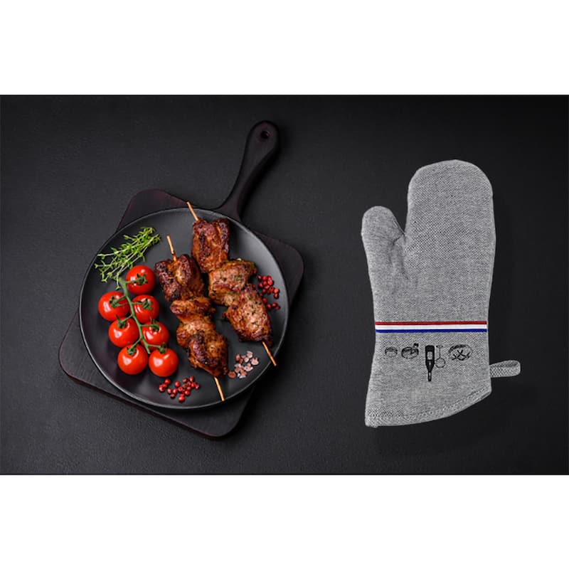 Chef's French Culinary Cotton Oven Mitt - Heat Resistant 11x7 Inch - Wine & Delicacies Design for Gourmet Kitchens