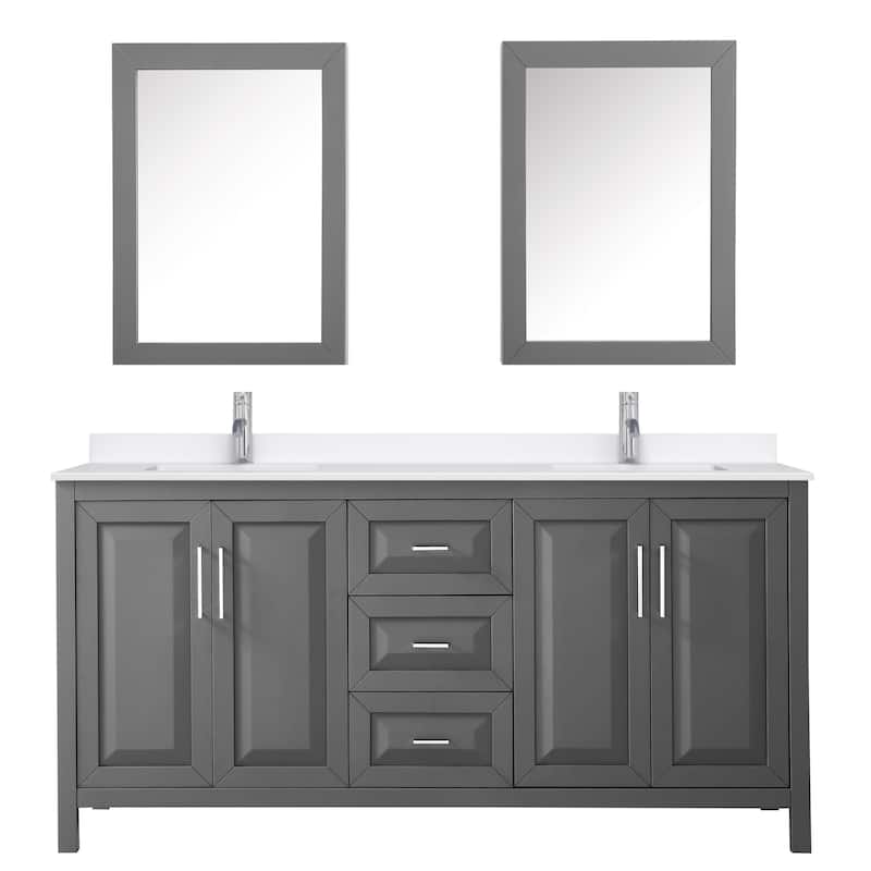 Daria 72-inch Double Vanity, Single Hole Quartz Top, Med Cabinets