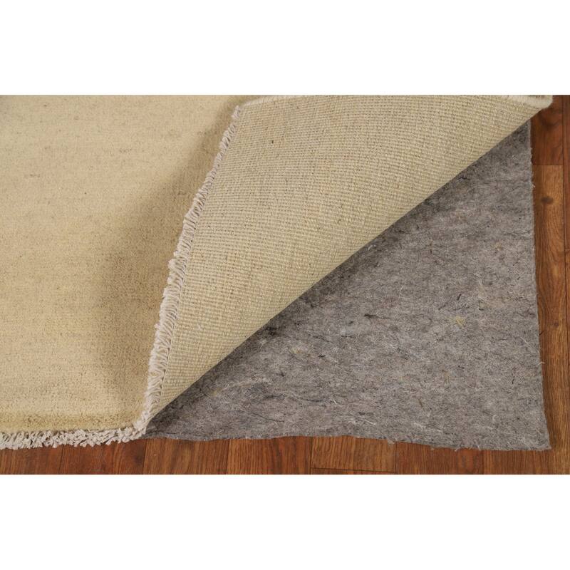Gabbeh Modern Foyer Rug Hand-Knotted Beige Solid Wool Carpet - 2'10"x 4'0"