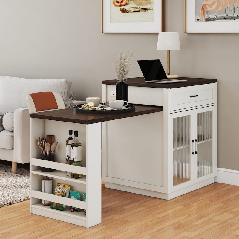 Homy Casa 83" Extendable Kitchen Island with Slide Out Table & Storage