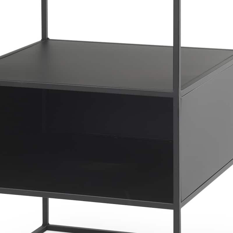 HomeRoots 21" Clear and Black Glass and Metal Square Frame End Table With Two Shelves - 15.75 in. x 21.26 in. x 15.75 in.
