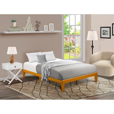 Queen Size Bed Frame - Oak Finish Wood Platform Bed with Legs - Easy Assembly
