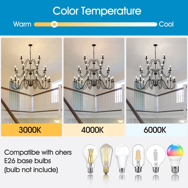 8-Light Farmhouse Chandelier, Black Metal Light Fixtures Industrial Adjustable Height-E12