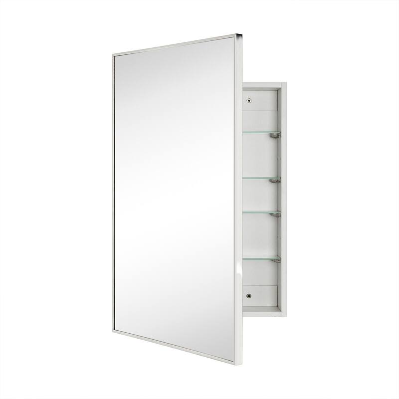 TEHOME Velin Recessed and Surface Mount Bathroom Medicine Cabinet with Mirror Square Cornered Metal Framed Rounded Rectangle