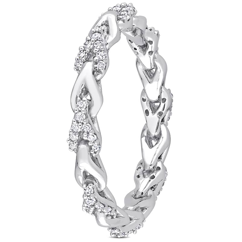 Miadora 10k White Gold 1/4ct TDW Diamond Stackable Link Eternity Ring