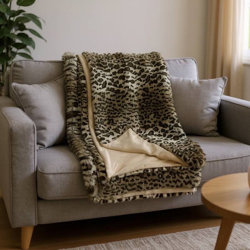 HomeRoots 60" X 86" Brown And Dark Brown Leopard Faux Fur Throw Blanket - Throw - Brown/Dark Brown