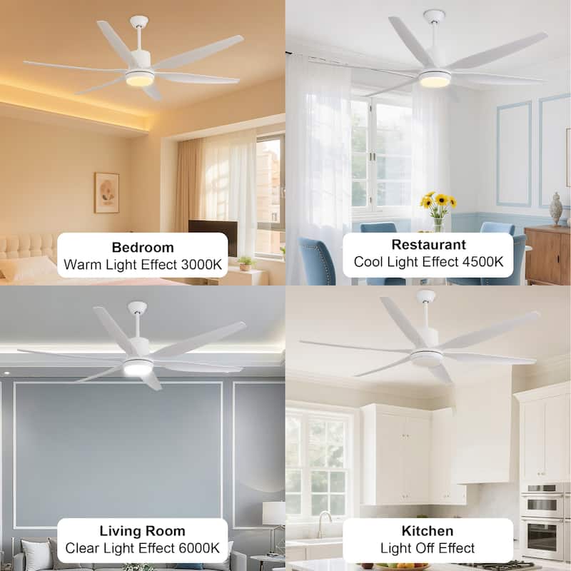 66 in. Modern Downrod Mount Ceiling Fan with LED Light, 6 ABS Blades, DC Motor, Remote Control