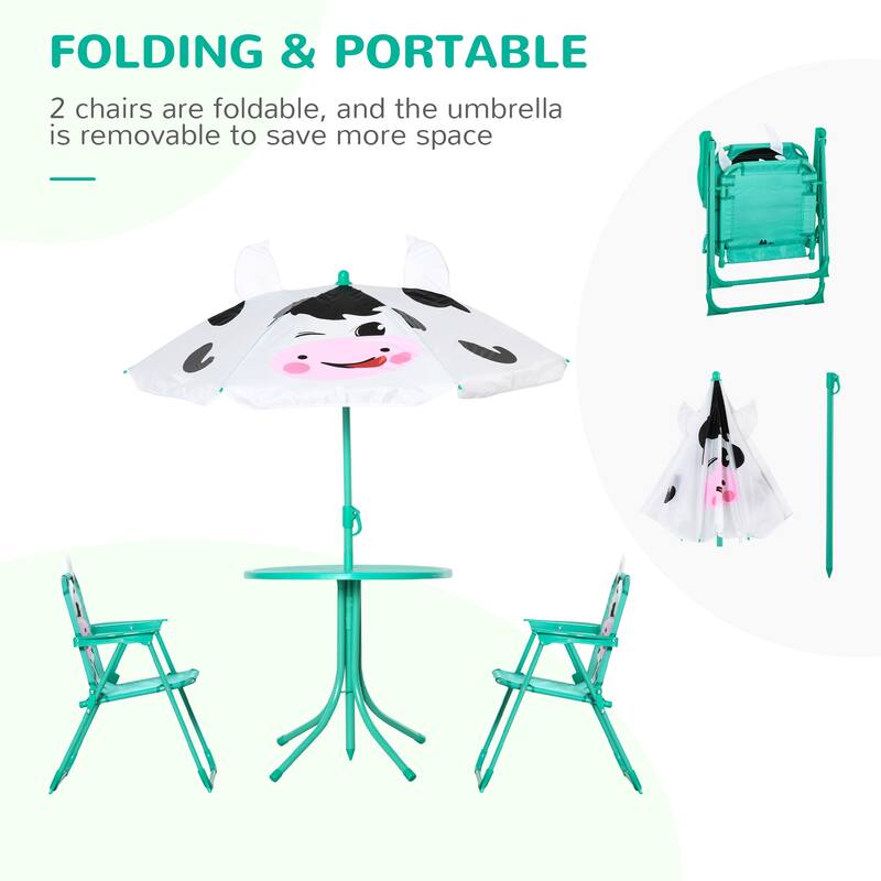 Outsunny Kids Picnic Table and Chair Set for Patio Backyard with Removable & Height Adjustable Sun Umbrella