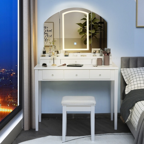 Large tri fold vanity mirror with lights shop