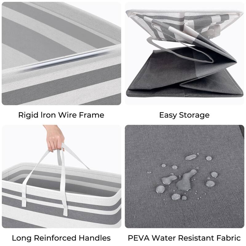 3-Pack Large Laundry Basket, Waterproof, Freestanding Laundry Hamper, Collapsible Tall Clothes Hamper with Extended Handles