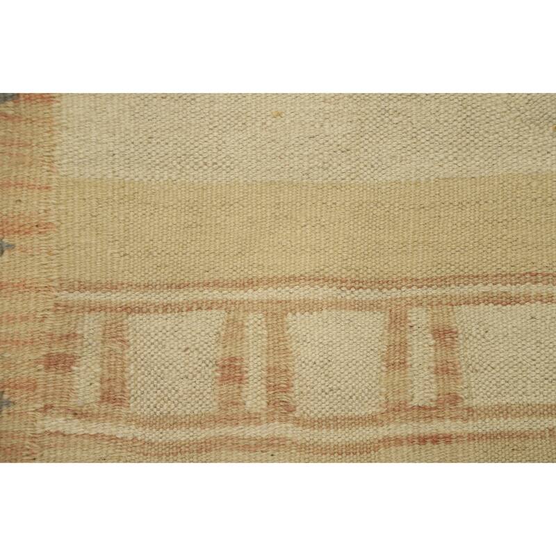 Hand Woven Oriental 100% Wool Carpet Southwestern Tribal Beige & Ivories Kilim Area Rug - 4' 10'' X 2' 10''