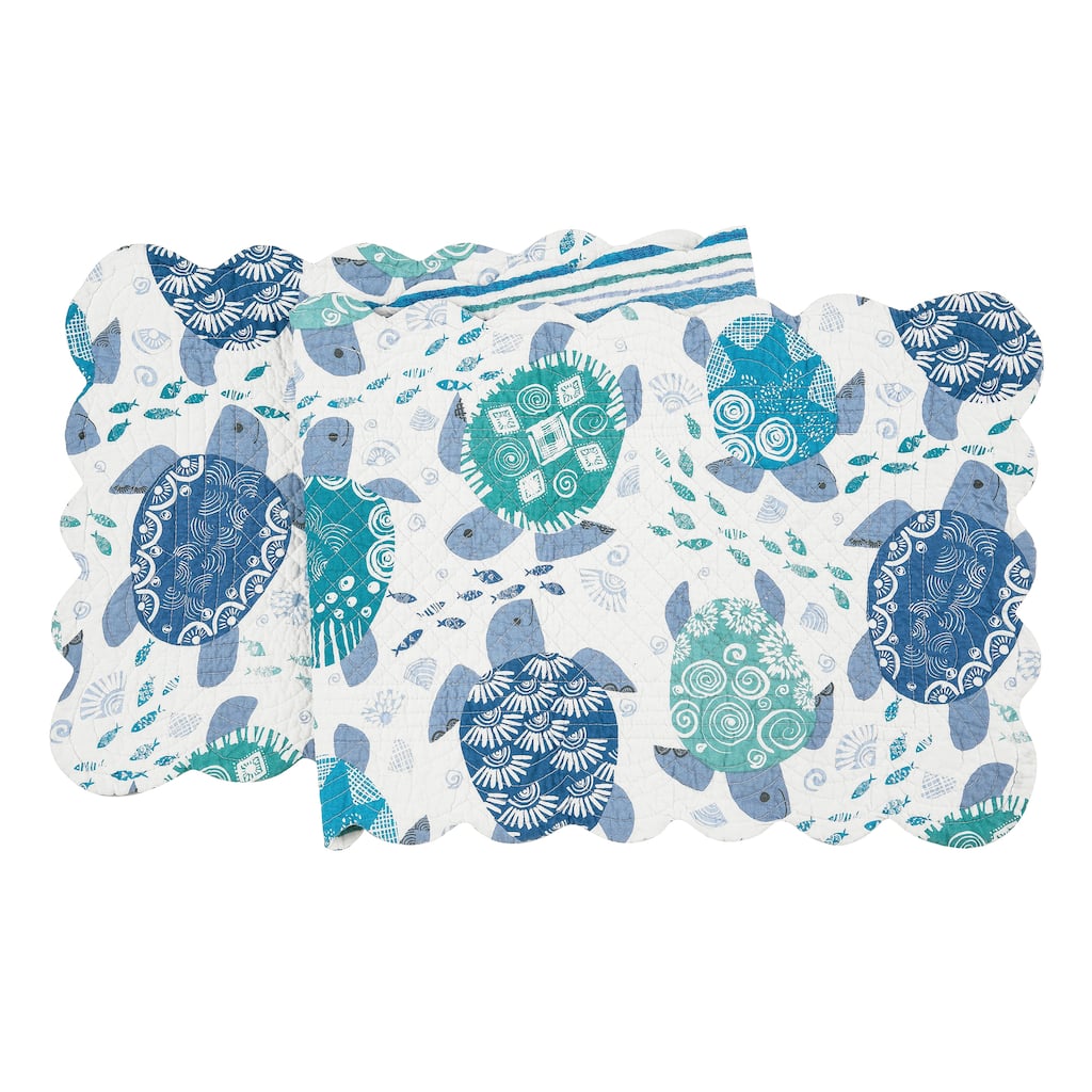 Turtle Bay Quilted Reversible Blue Coastal Table Runner