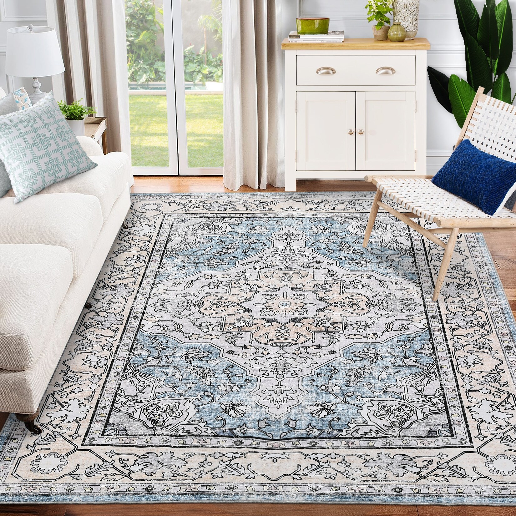 GIMMYFIVE Vintage Washable Soft Area Rug, Foldable Thin Floral