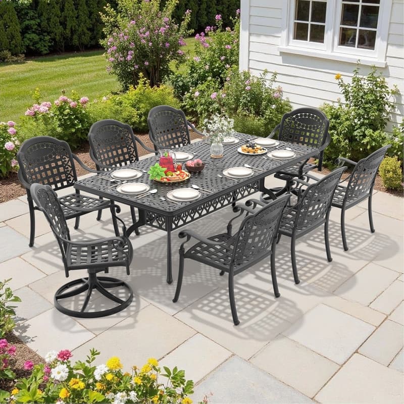 9-Piece Outdoor Dining Set with 1 Table and 8 Chairs, All-Weather Aluminum Outdoor Patio Sets