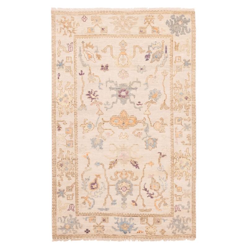 ECARPETGALLERY Hand-knotted Modern Oushak Ivory Wool Rug - 5'1 x 7'11
