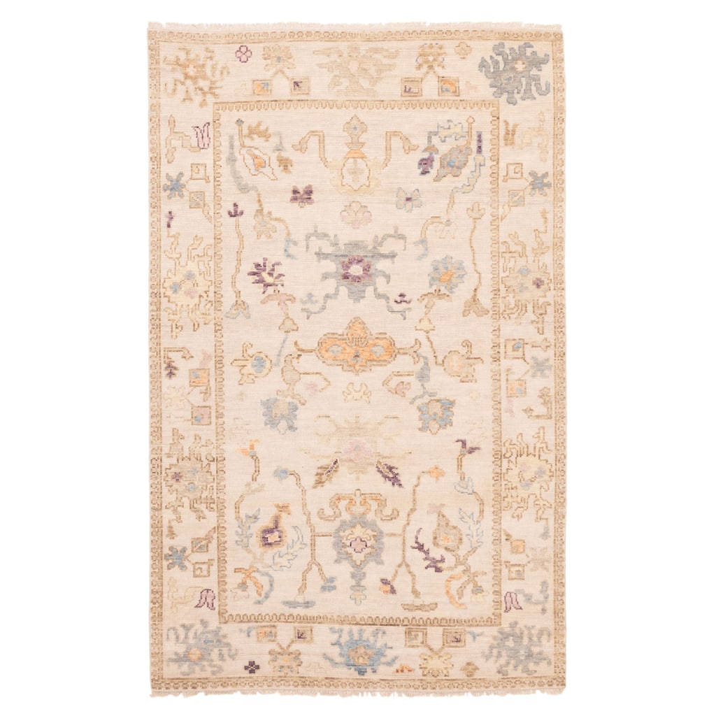 ECARPETGALLERY Hand-knotted Modern Oushak Ivory Wool Rug - 5'1 x 7'11
