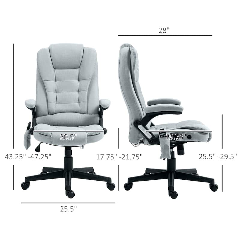 6 Point Vibrating Massage Office Chair with Heat, High Back Gray Executive Office Chair with Reclining Backrest