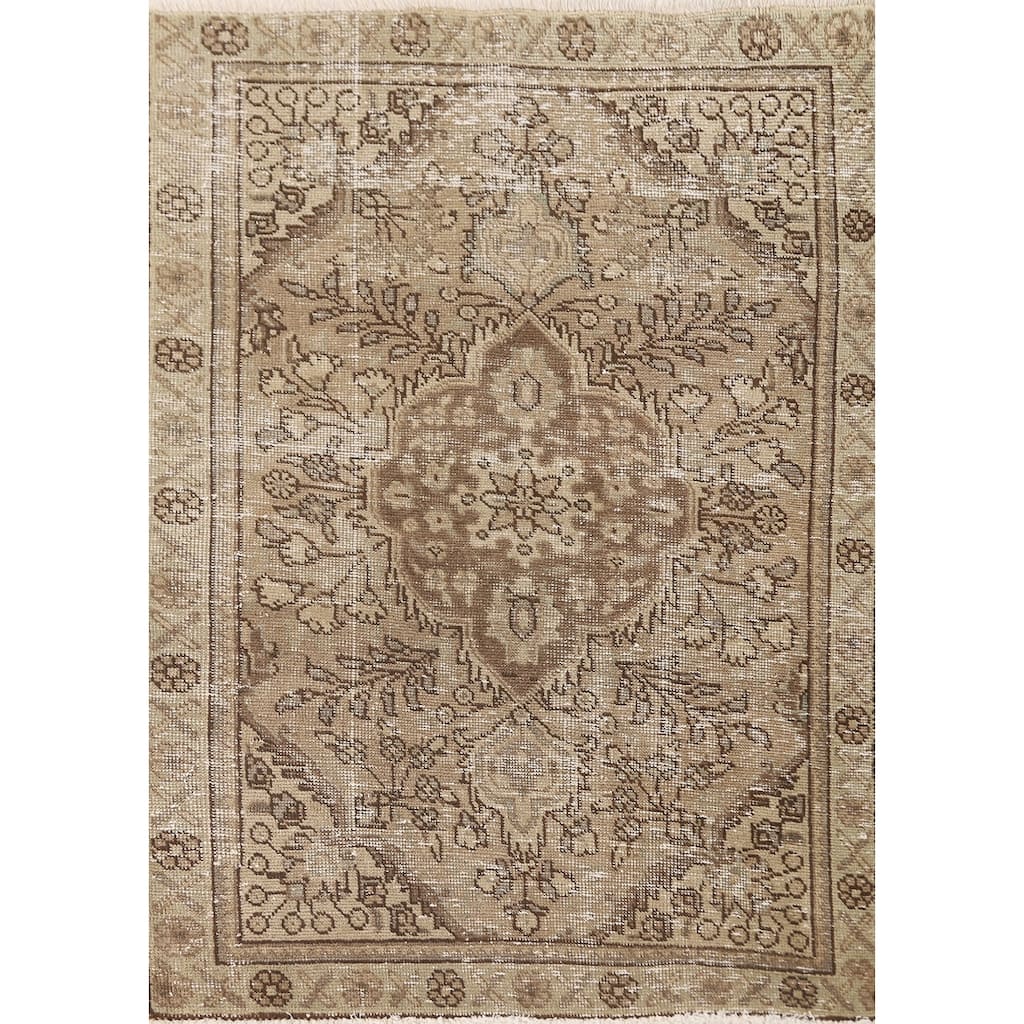 Hand Knotted Oriental 100% Wool Carpet Traditional Floral Brown Tabriz Area Rug - 4' 8'' X 3' 3''