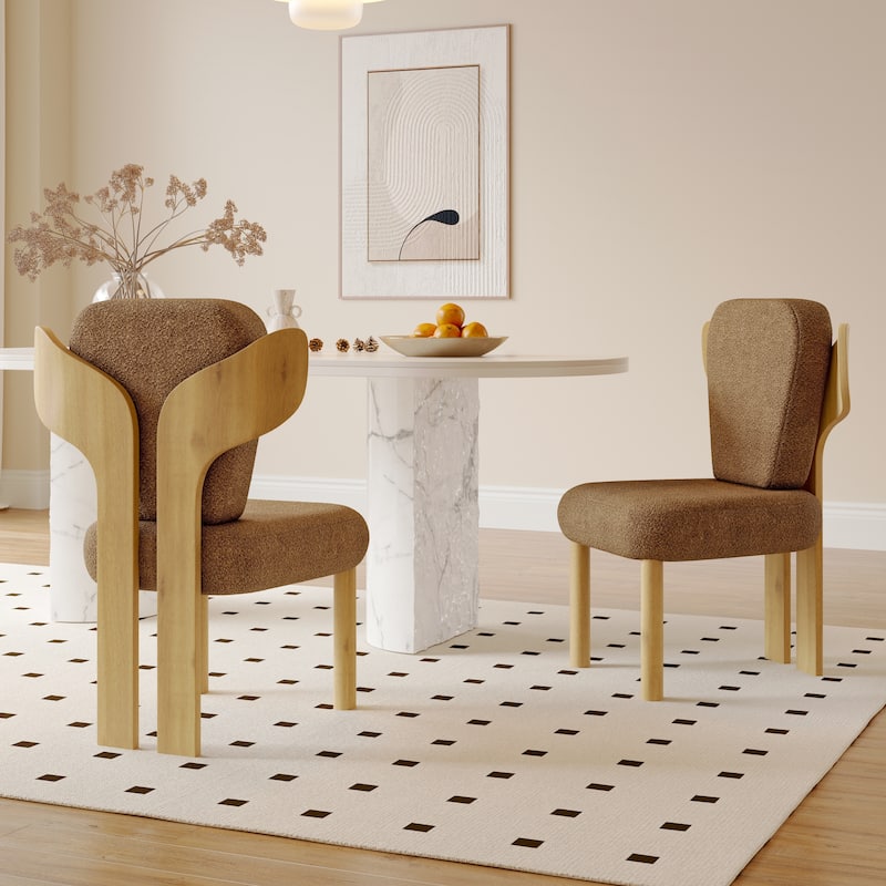 Corvus Delhi Teddy Fabric Upholstery Dining Chairs with Wood Legs (Set of 2)