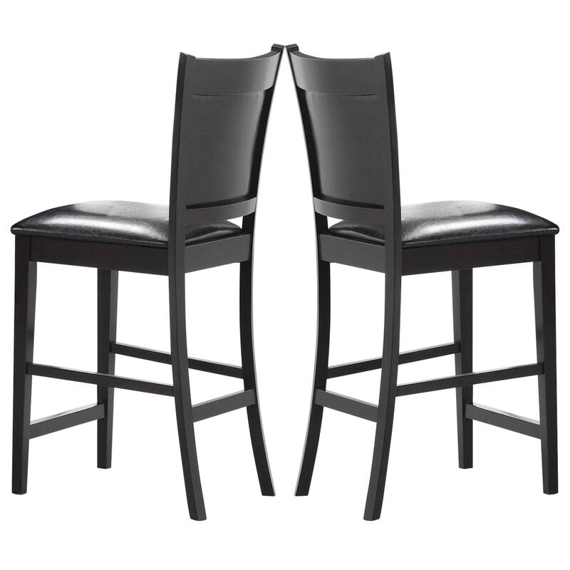 Elegant Wood Frame with Black Leatherette Upholstery Counter Height Dining Stools (Set of 2)