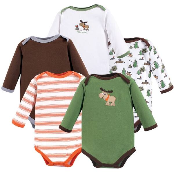 slide 1 of 1, Luvable Friends Baby Boy Cotton Long-Sleeve Bodysuits 5pk, Moose 3-6 Months - Moose