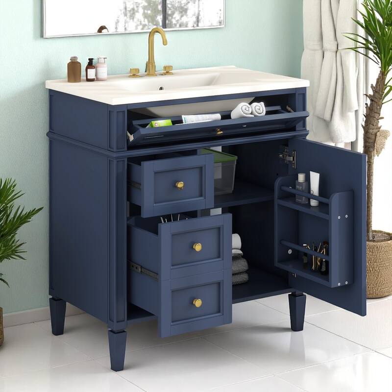 30" Bathroom Vanity with Sink - MDF and Solid Wood Cabinet, Roman Legs,Undermount Ceramic Sink,Freestanding Cabinet