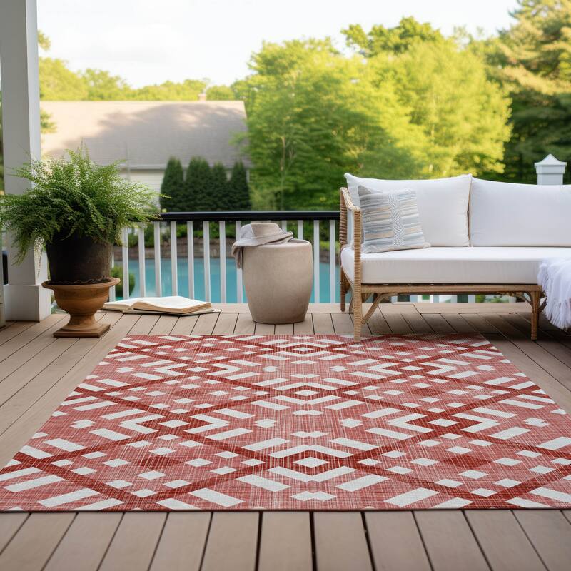 Machine Washable Indoor/ Outdoor Chantille Contemporary Trellis Rug