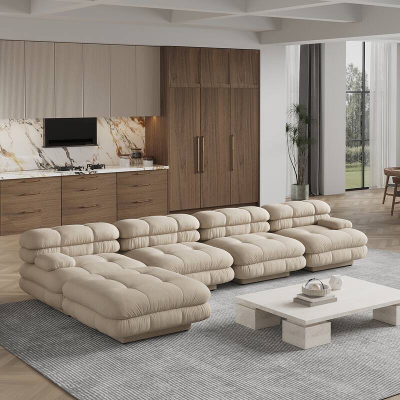 146" Tedy Velvet Sectional Cloud Couches, Modern L-Shaped Sofa DIY Combination Reversible Chaise for for Living Room - Light Brown