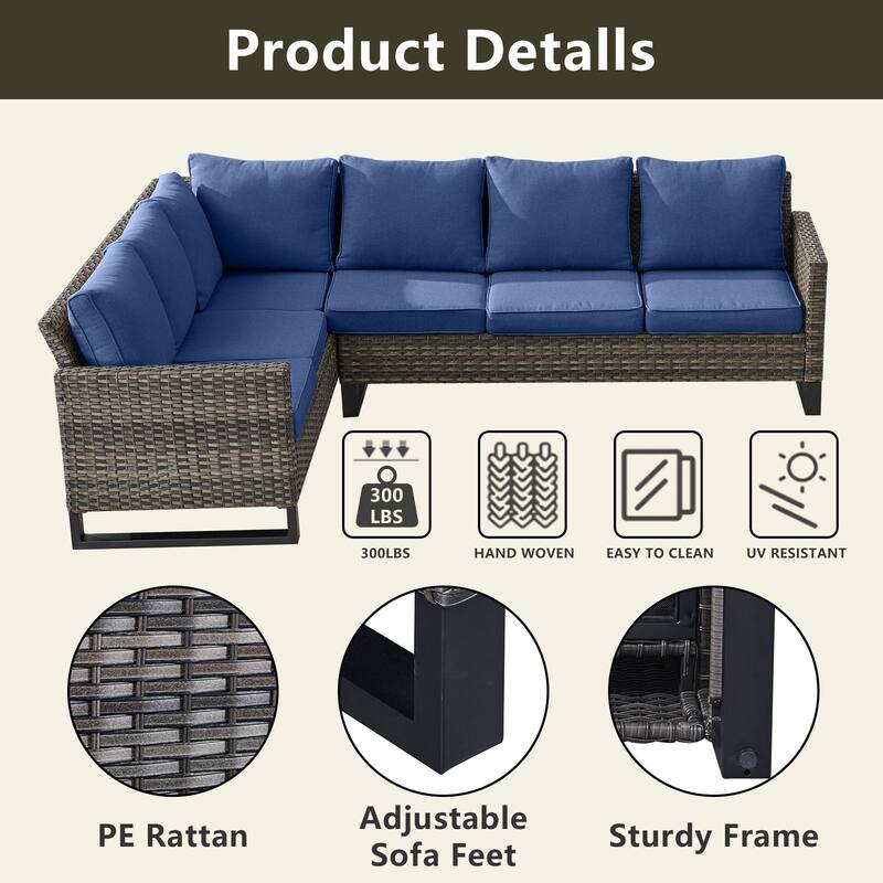 Outdoor Sectional Wicker Sofa with Fire Pit Table