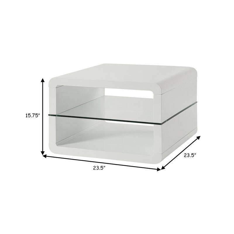 23.5 in. White and Clear Rectangle Glass End Table, Sturdy Build End Side Table for Living Rooms