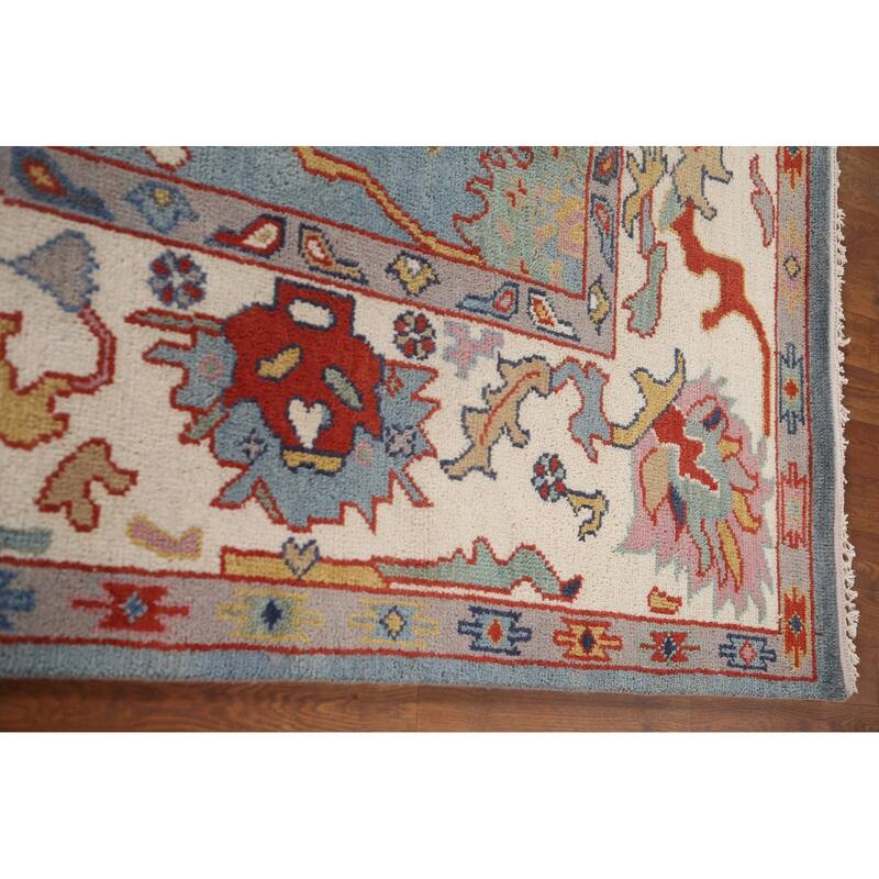 Transitional Blue Oushak Area Rug Handmade Oriental Wool Carpet - 8'1"x 9'10"