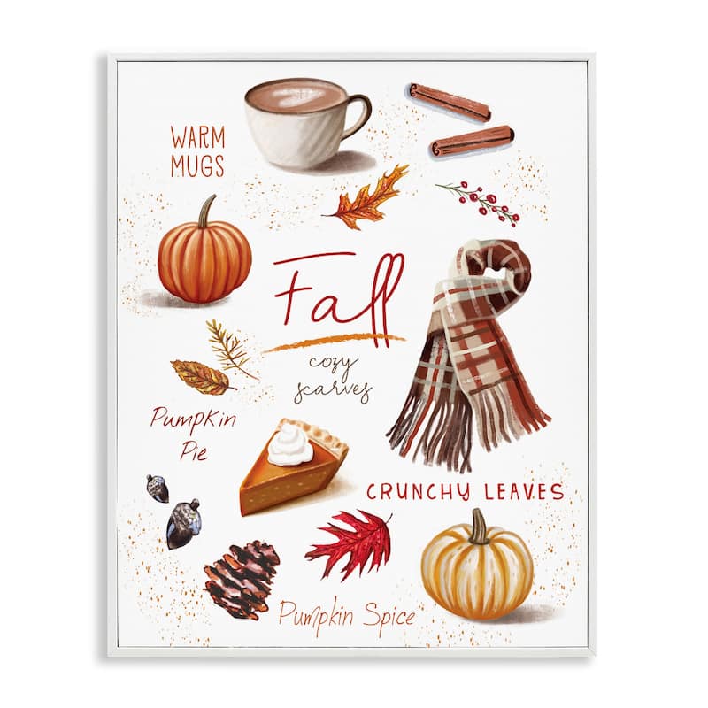 Stupell Favorite Autumn Things Framed Giclee Art Design By Elizabeth Tyndall - 16 x 20 - White