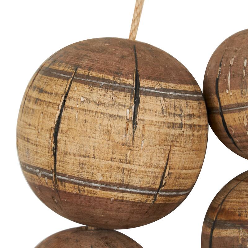 Brown Wood Handmade Distressed Striped 6 Strung Buoy Home Wall Decor with Hanging Rope