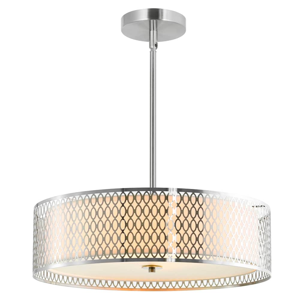 Mikayla 5 Light 22in Satin Nickel Drum Shade Chandelier - Satin Nickel