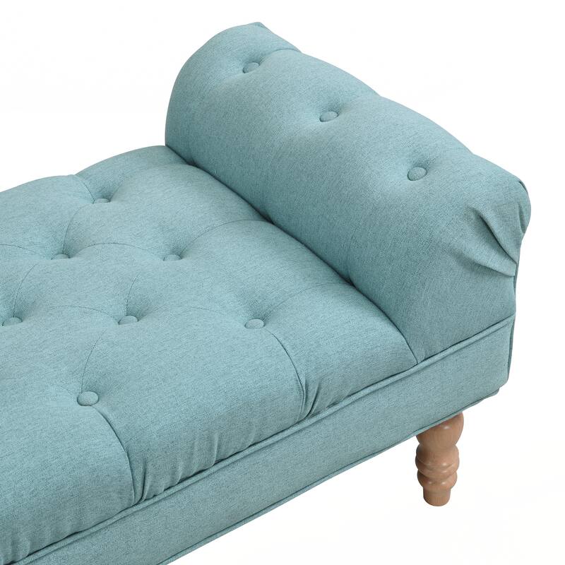 Button-Tufted End of Bed Bench,Large Upholstered Ottoman,Foot Rest with Legs - Dusty Teal