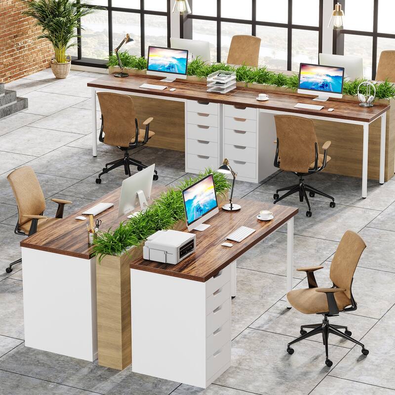 PC/Computer Desk with 5 Reversible Drawers, Home Office Desk with Storage, Laptop Desk Study Writing Table Workstation