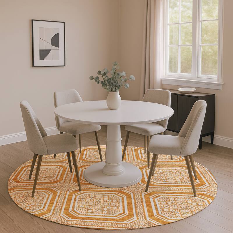 Premium Washable Super Soft Classic Panel Mayfield Rug - 8' x 8' - Terracotta