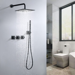 Matte Black Combo Set Wall Mounted Rainfall Shower Head System - Bed ...