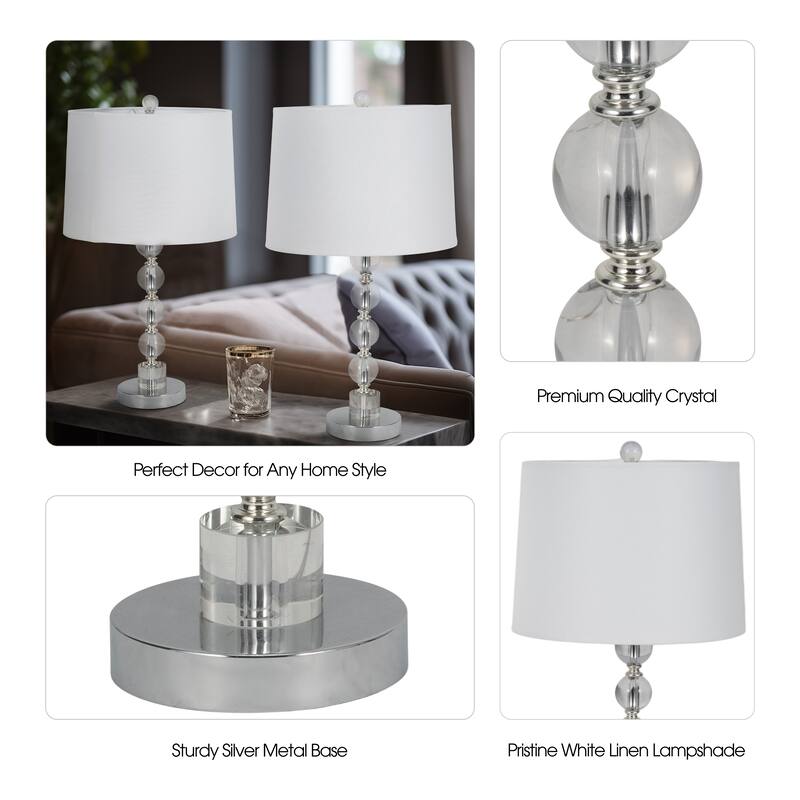 Sagebrook Home Set of 2 Crystal Silver Table Lamps - 12" x 12" x 22"