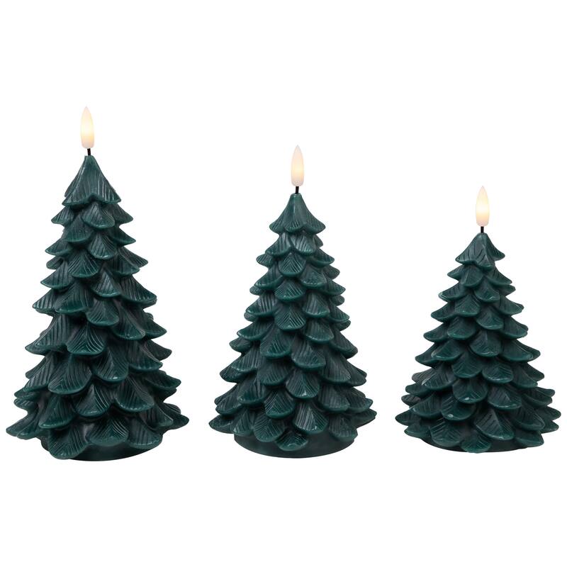 Flickering Flameless LED Christmas Tree Wax Candles - 7.25" - Set of 3