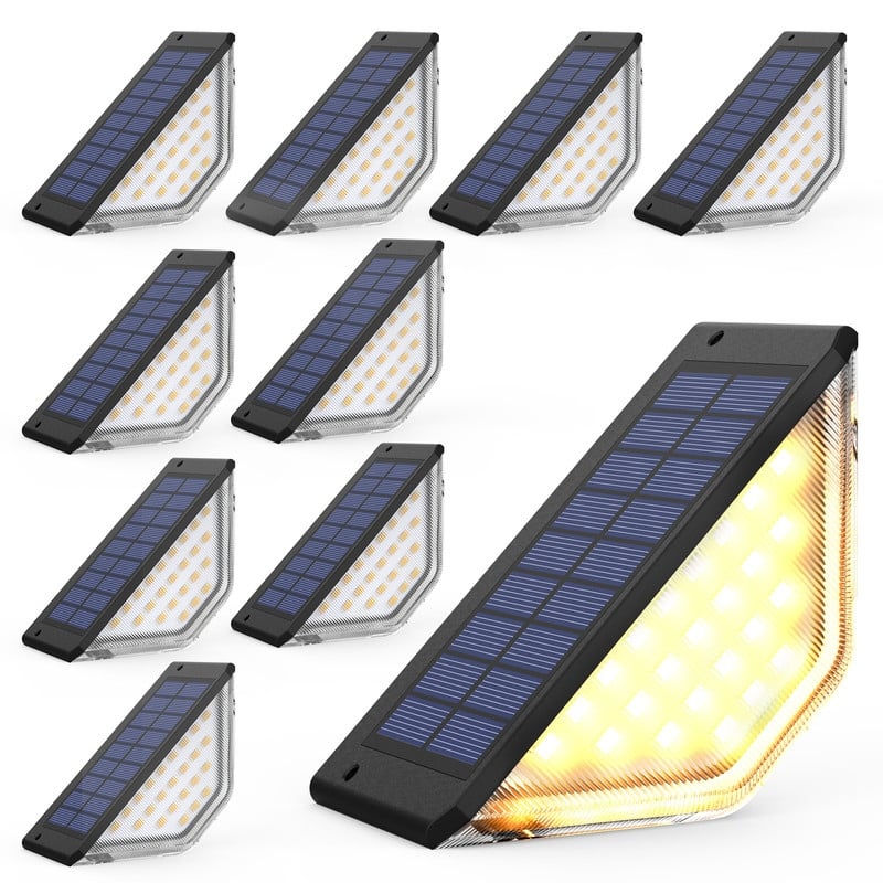 10 Pack Warm White Solar Step Lights Outdoor Waterproof IP65 - Clear