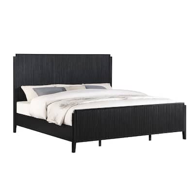 Wooden Panel Bed with Fluted Texturing Highlights Headboard in Black