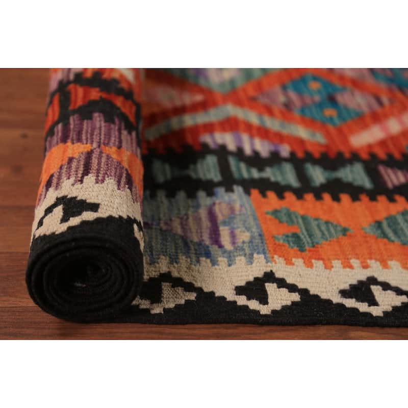 Orange Nomadic Kilim Oriental Area Rug Flatweave Wool Carpet - 8'7"x 9'6"