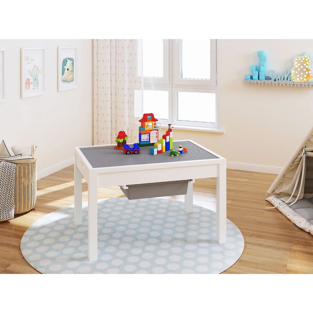 UTEX-2 in 1 Kids Large Activity Lego Table with Storage,White