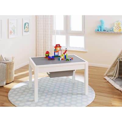 UTEX-2 in 1 Kids Large Activity Lego Table with Storage,White