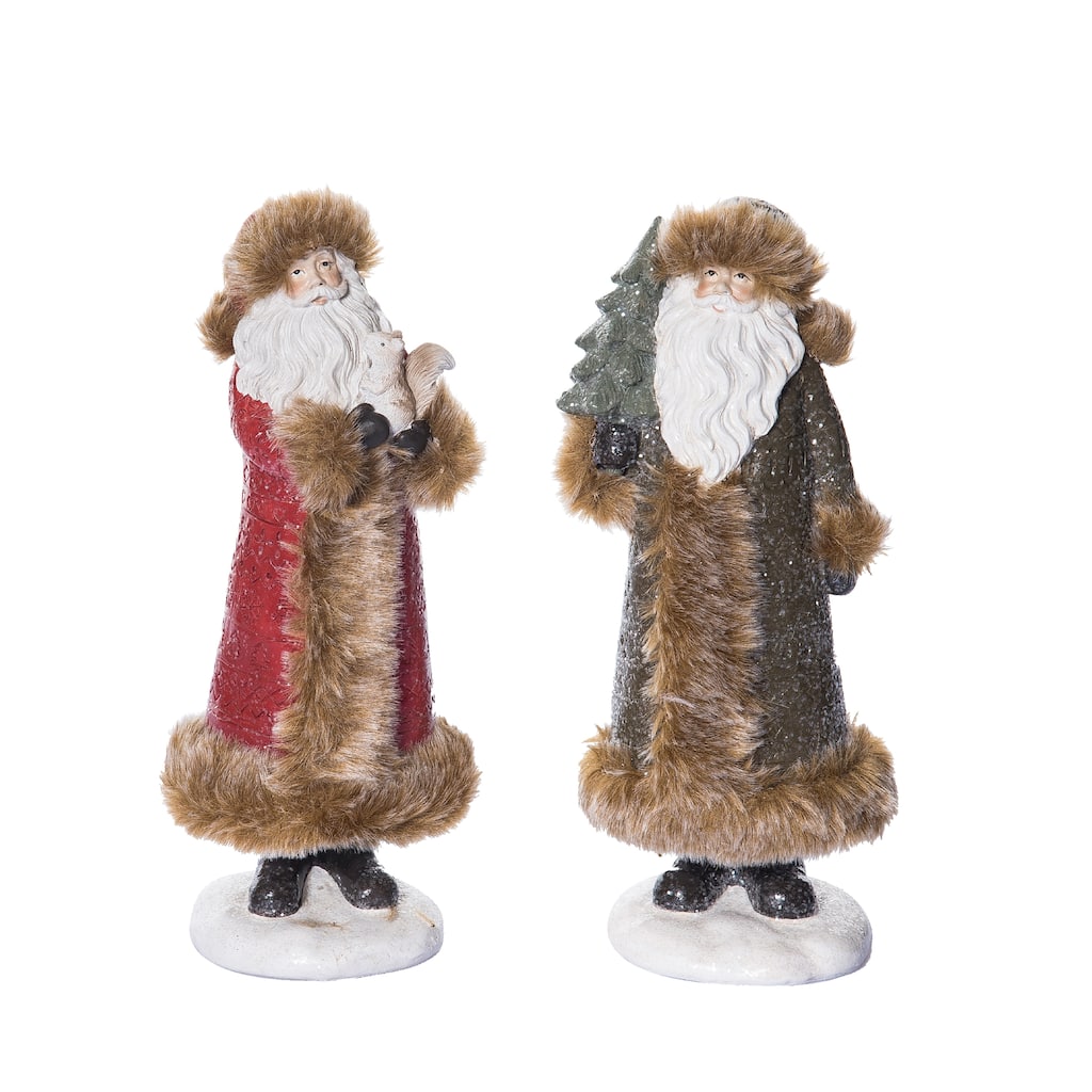 Transpac Medium Resin Woodland Santa Figurine Set of 2 Christmas Home Decorations - Multicolor