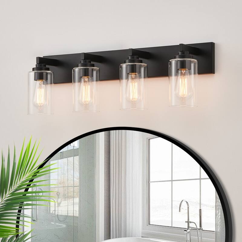 KAWOTI 28.4" 4-Light Bathroom Vanity Light with Clear Glass Shade - Painted Black