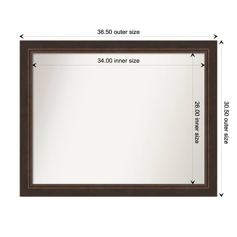 Lara Bronze Framed Non-Beveled Custom Wall Mirror, Bathroom Vanity Mirror - Outer Size: 38.5 x 30.5