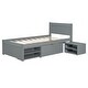 preview thumbnail 27 of 25, Twin Size Wooden Platform Bed Frame with one Storage Rack on Wheels, one Drawer & Two Shelves for Boys Girls, Noise-Free