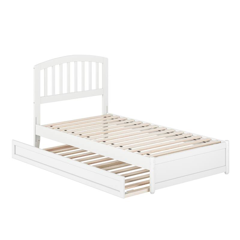 Twin Platform Bed with Trundle - White Mission Style Bed Frame & USB Charger